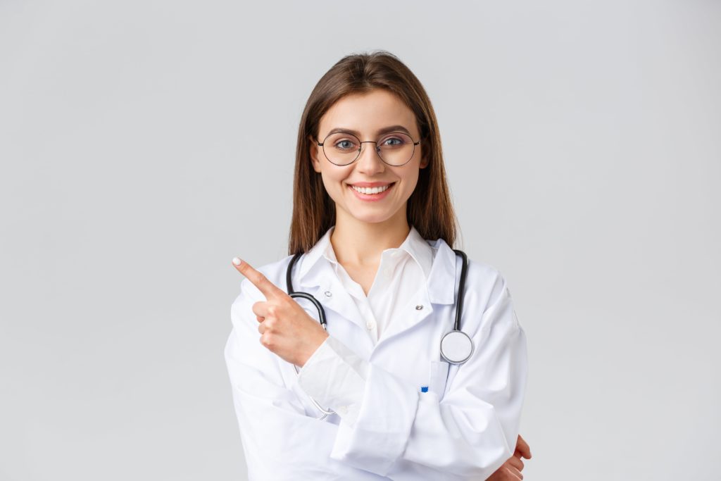 Women doctor pointing at the benefits of Sky Medical hearing aids